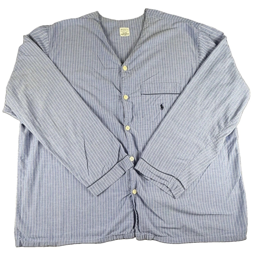 Vintage Polo Ralph Lauren XL Mens Blue Pinstripe Cotton Pajama Sleep Shirt